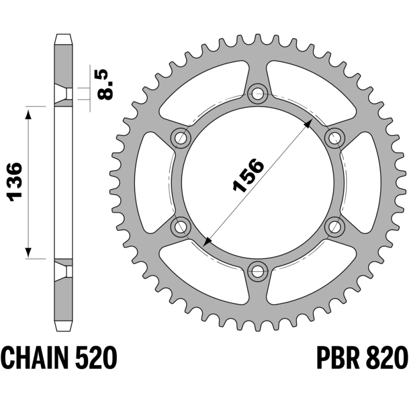 R-0820 PBR Steel Rear Sprocket — Gas Gas / Husqvarna / Rieju / Sherco