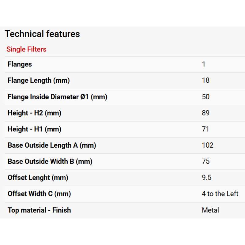 Left Offset Direct Induction Filter-Flange ID 50mm - Image 4
