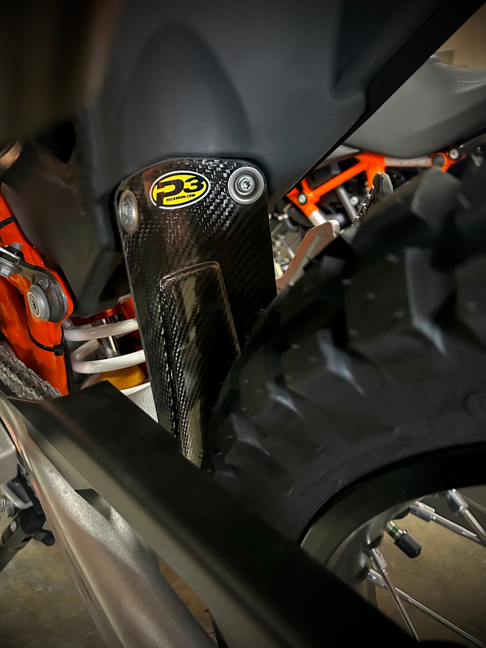 P3 Carbon Mud Flap & Shock Guard | KTM/HUSQ/GasGas 690-700-701 | 2016 - 2027 Models (See Fitment Tab)