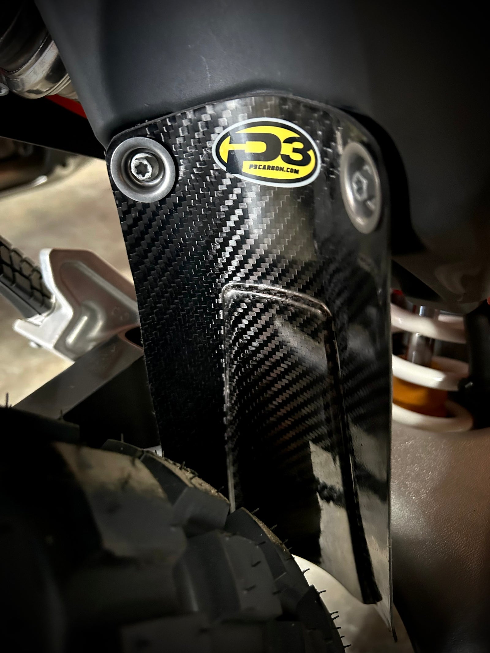 P3 Carbon Mud Flap & Shock Guard | KTM/HUSQ/GasGas 690-700-701 | 2016 - 2027 Models (See Fitment Tab) - Image 2
