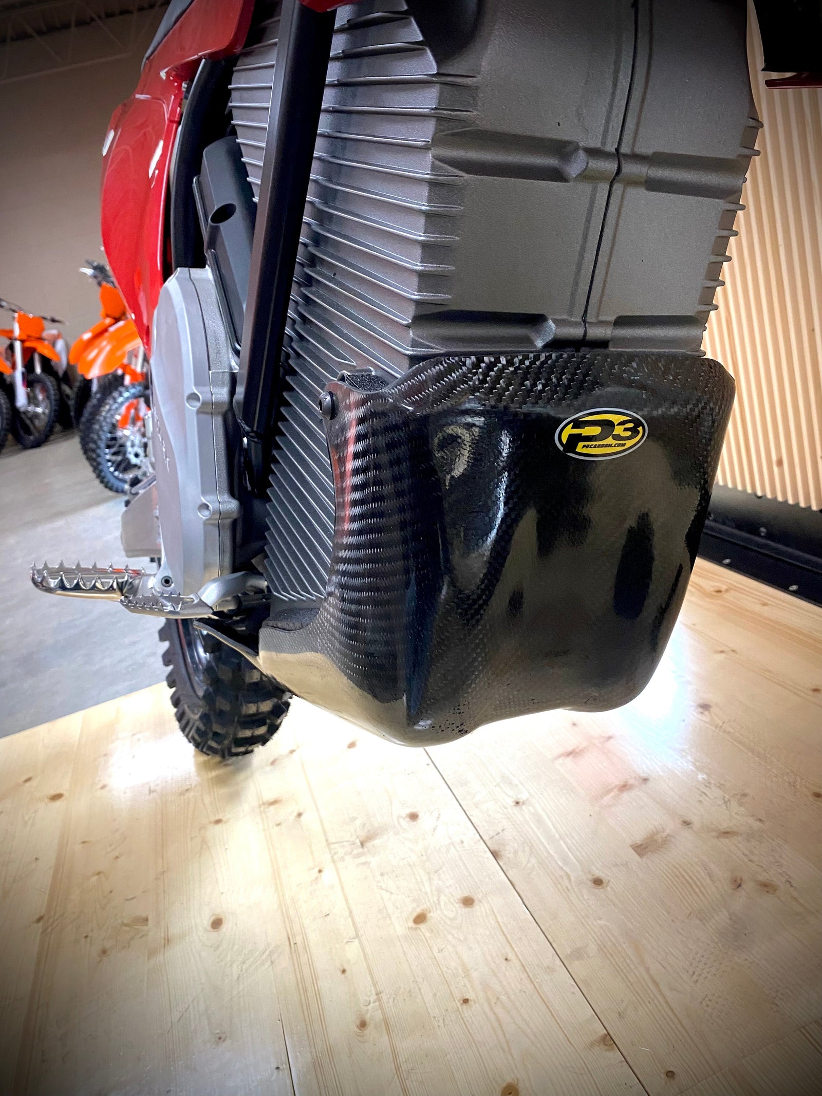 TEMPORARILY UNAVAILABLE - See Note In Product Description | P3 Carbon Fiber Skid Plate Stark Varg (All Models) / EX / SuperMoto 2022 - 2027 | Integrated Linkage Guard (See PN 300002 for NO Linkage Protection)